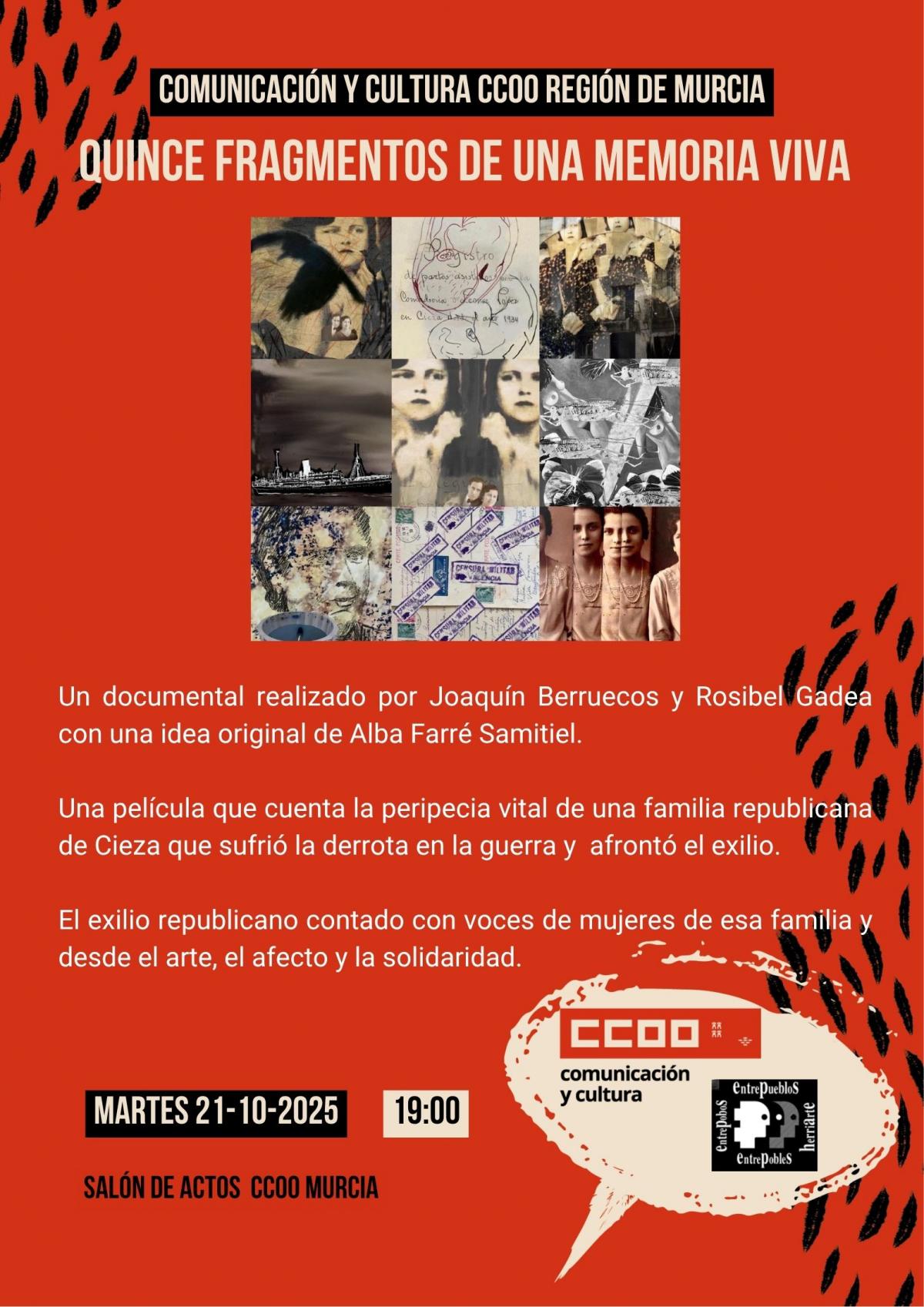 Acto de proyección del documental "Quince fragmentos de una memoria viva". Murcia, 21 10 2025