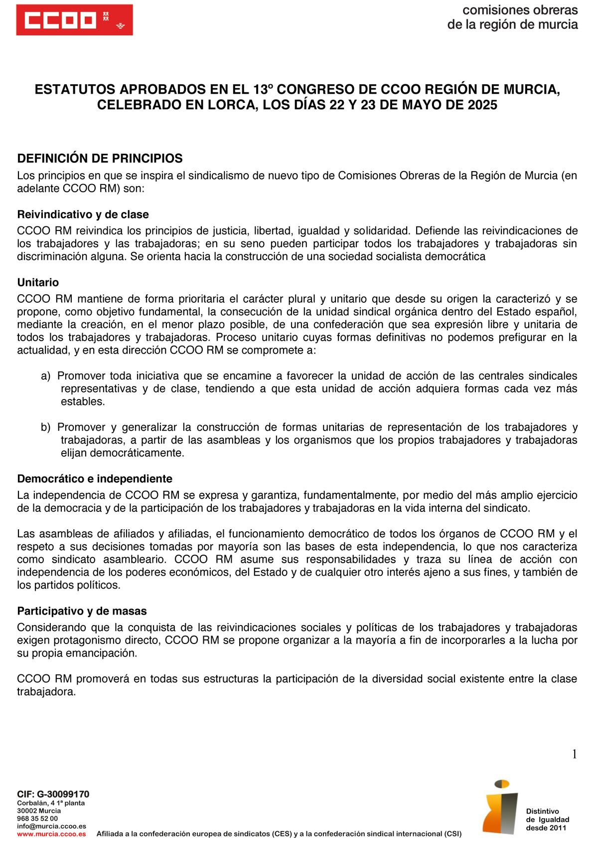 ESTATUTOS 13 CONGRESO CCOO RM