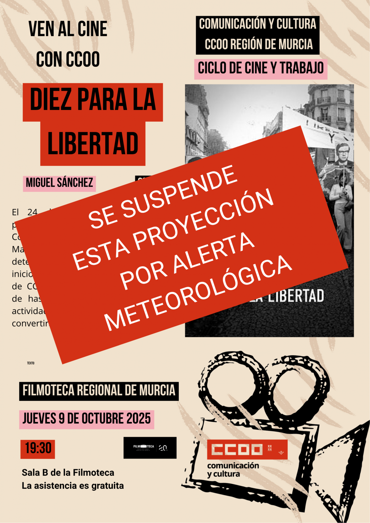 Se suspende esta proyección por alerta meteorológica