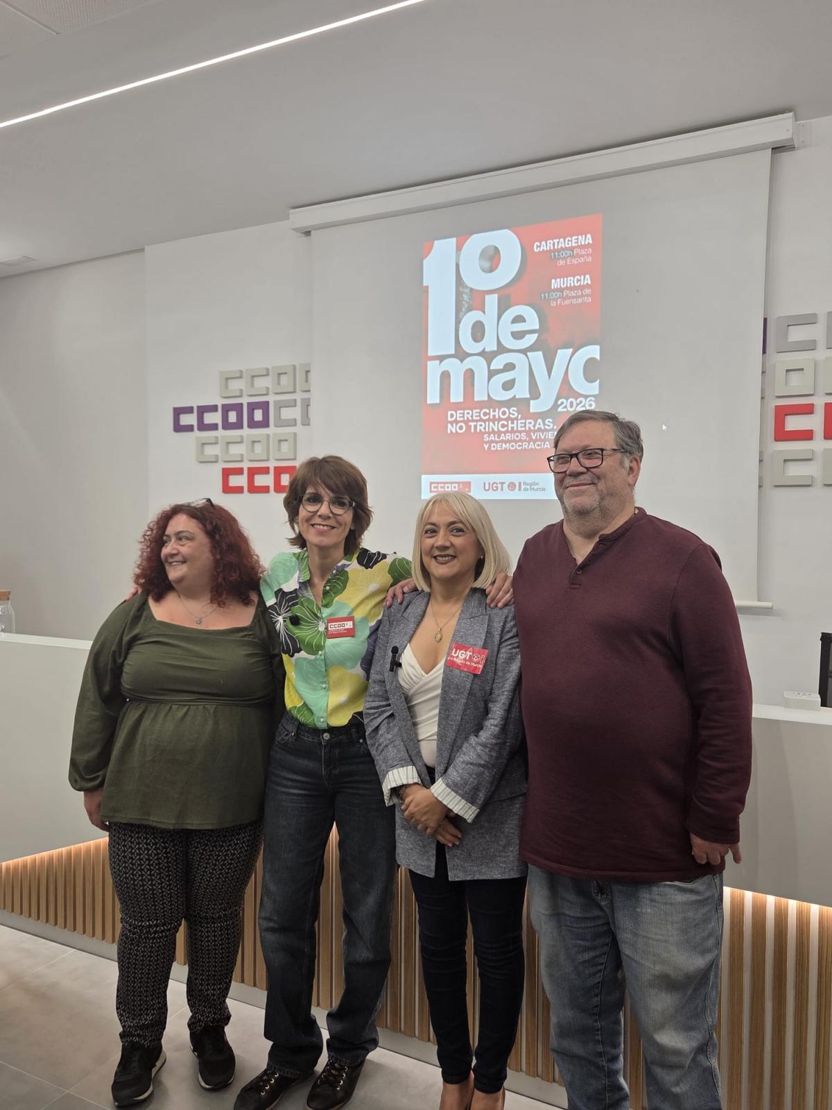Rueda de prensa convocando el 1º de mayo de 2026 en CCOO Murcia