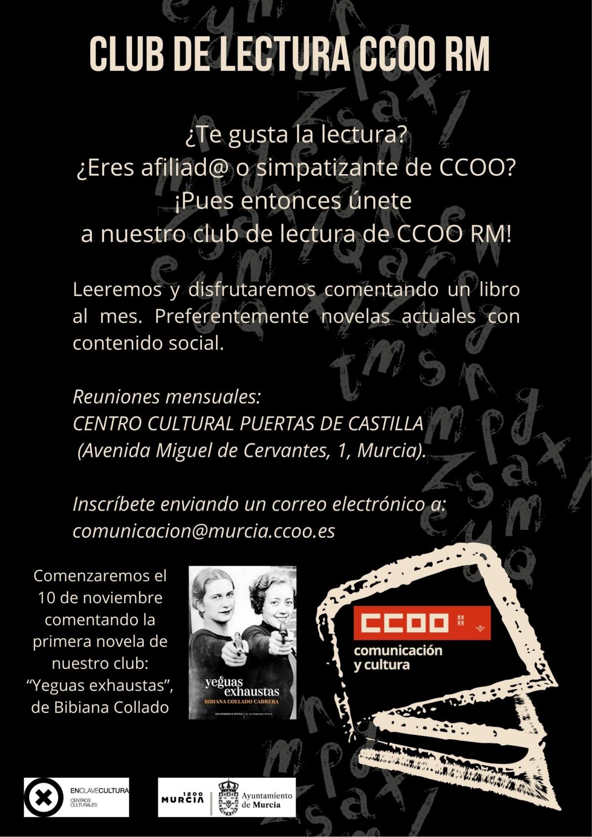 Cartel invitación al club de lectura de CCOO Región de Murcia