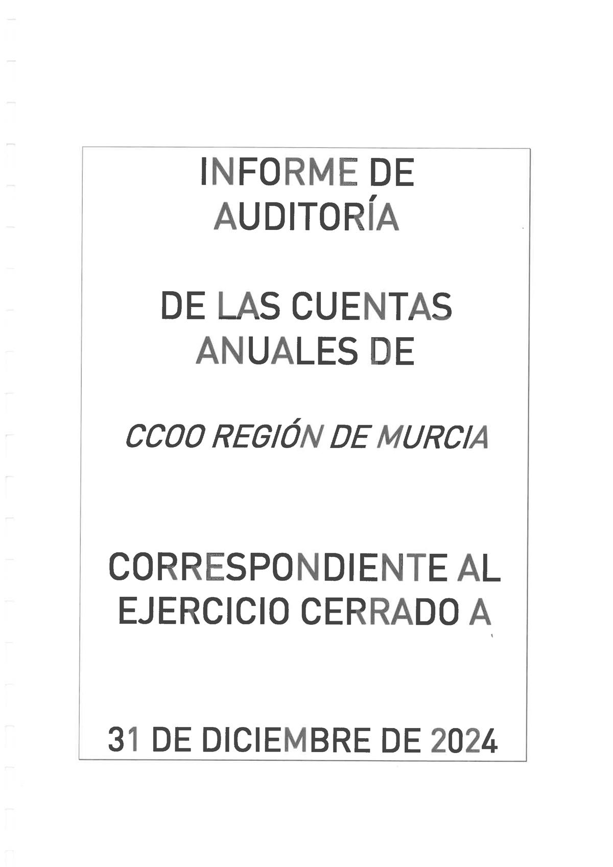 Informe auditora cuentas anuales CCOO RM 2024