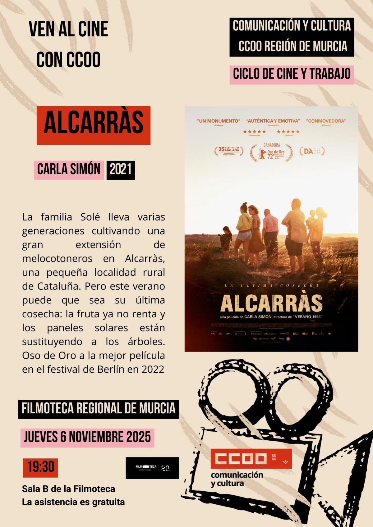 Ciclo de Cine y Trabajo de CCOO Región de Murcia en la Filmoteca Regional.